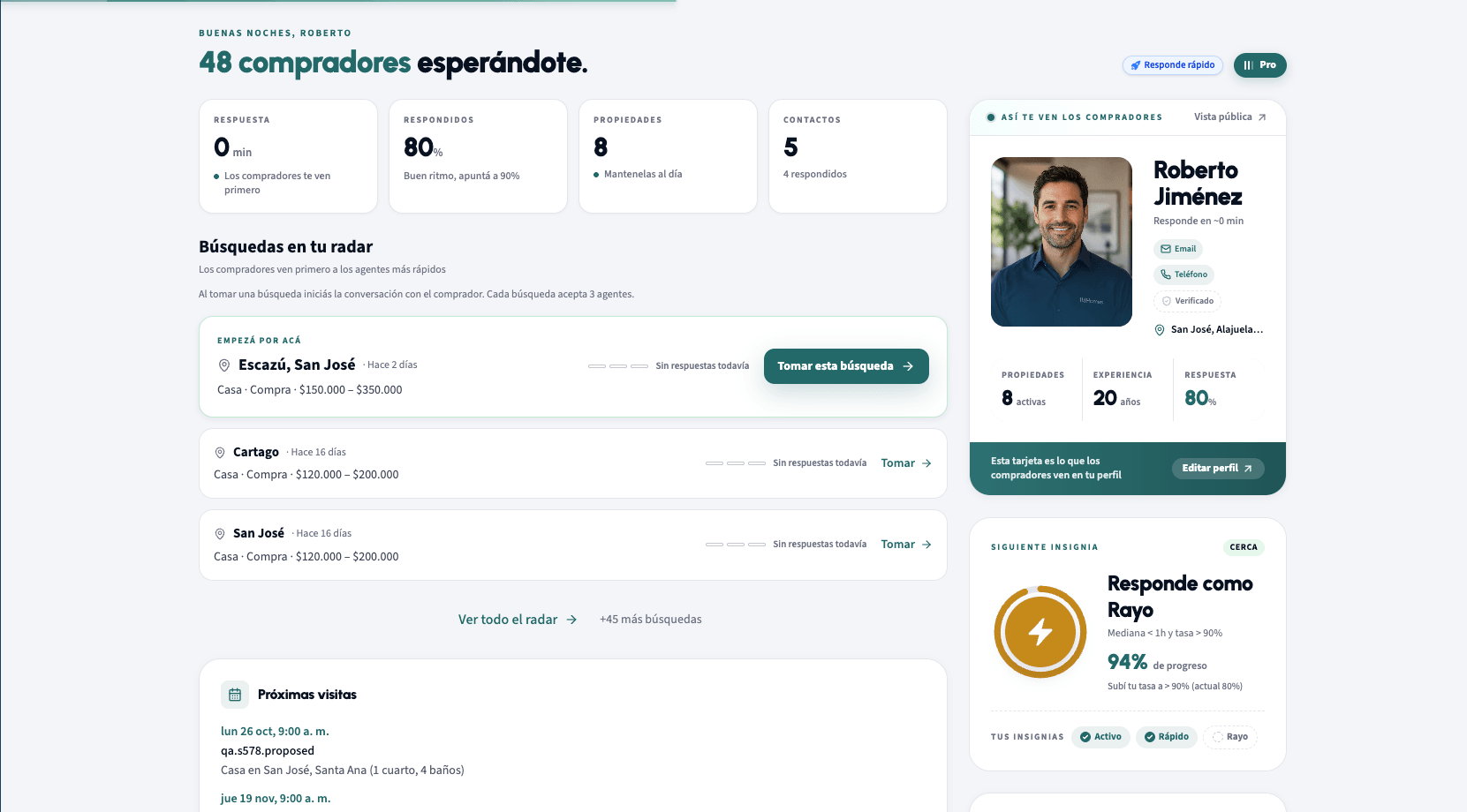 Panel del agente en IkiHomes