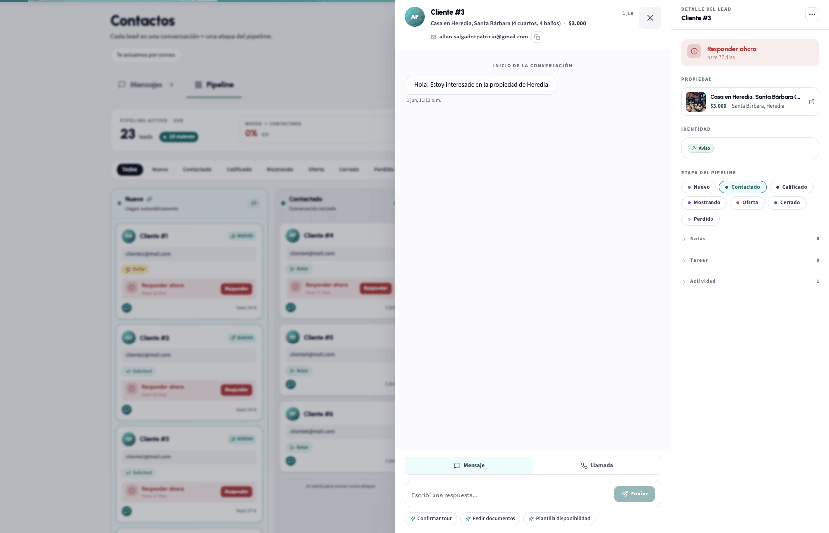 Tablero de clientes por etapa en IkiHomes
